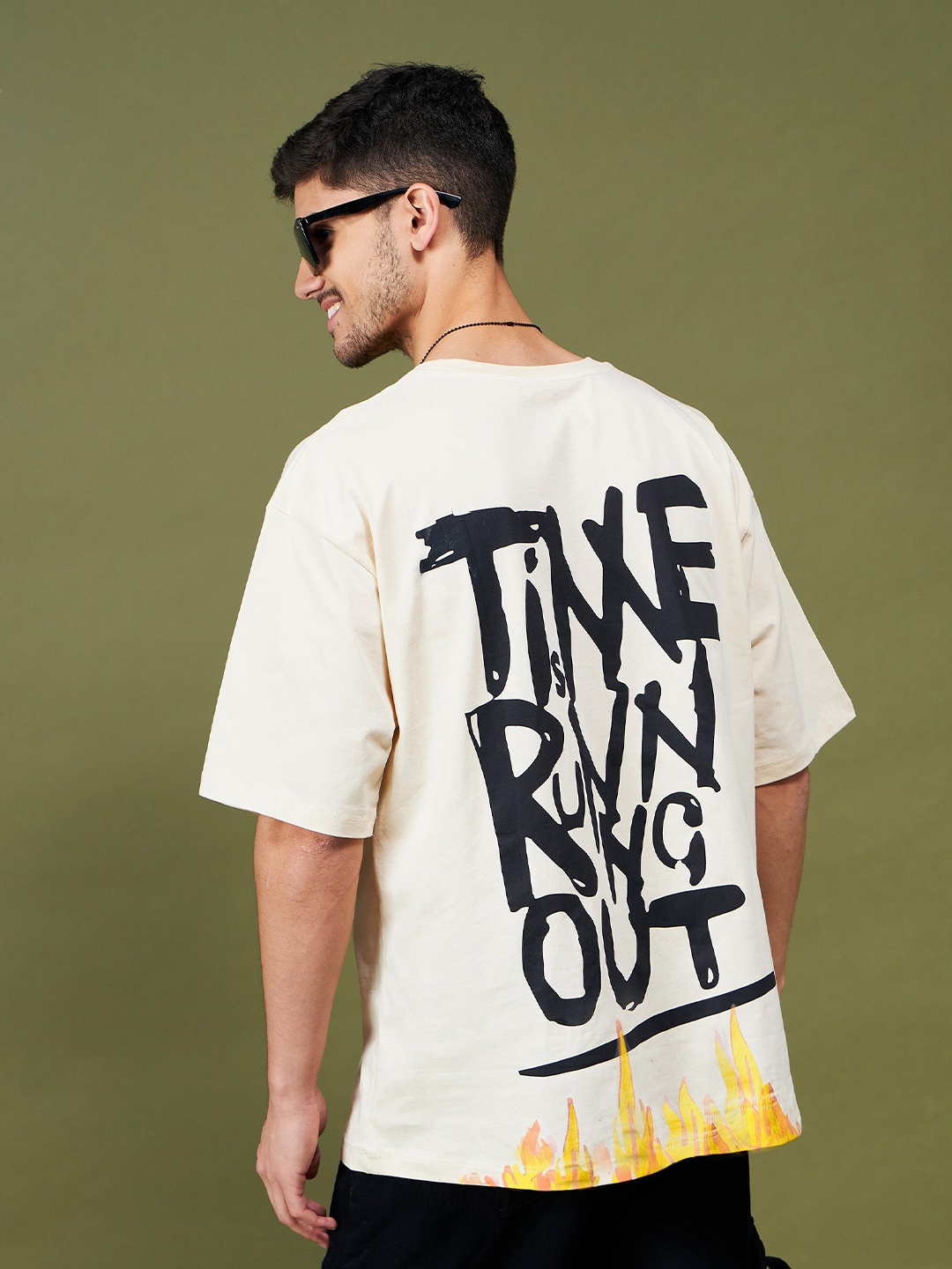

MASCLN SASSAFRAS Beige Typography Printed Oversized Pure Cotton T-shirt