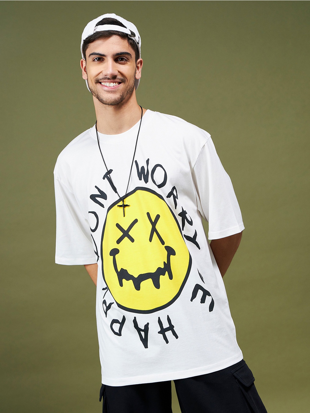 

MASCLN SASSAFRAS White Printed Pure Cotton Oversized T-shirt