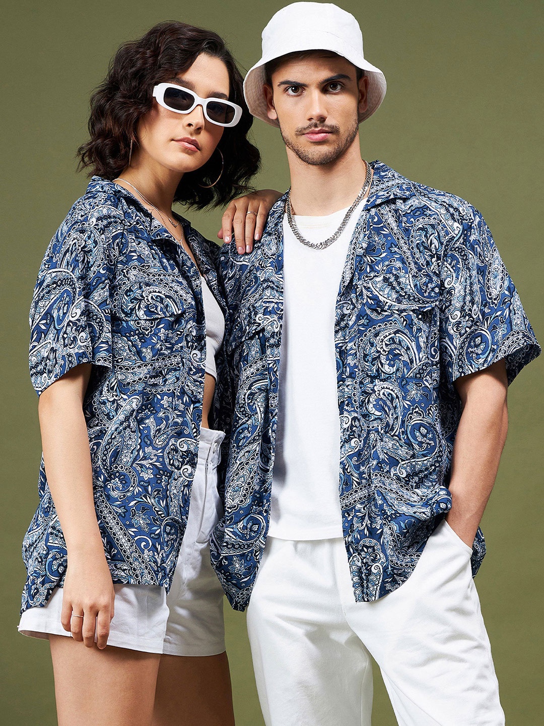 

MASCLN SASSAFRAS Navy Blue Ethnic Motifs Printed Cuban Collar Relaxed Casual Shirt