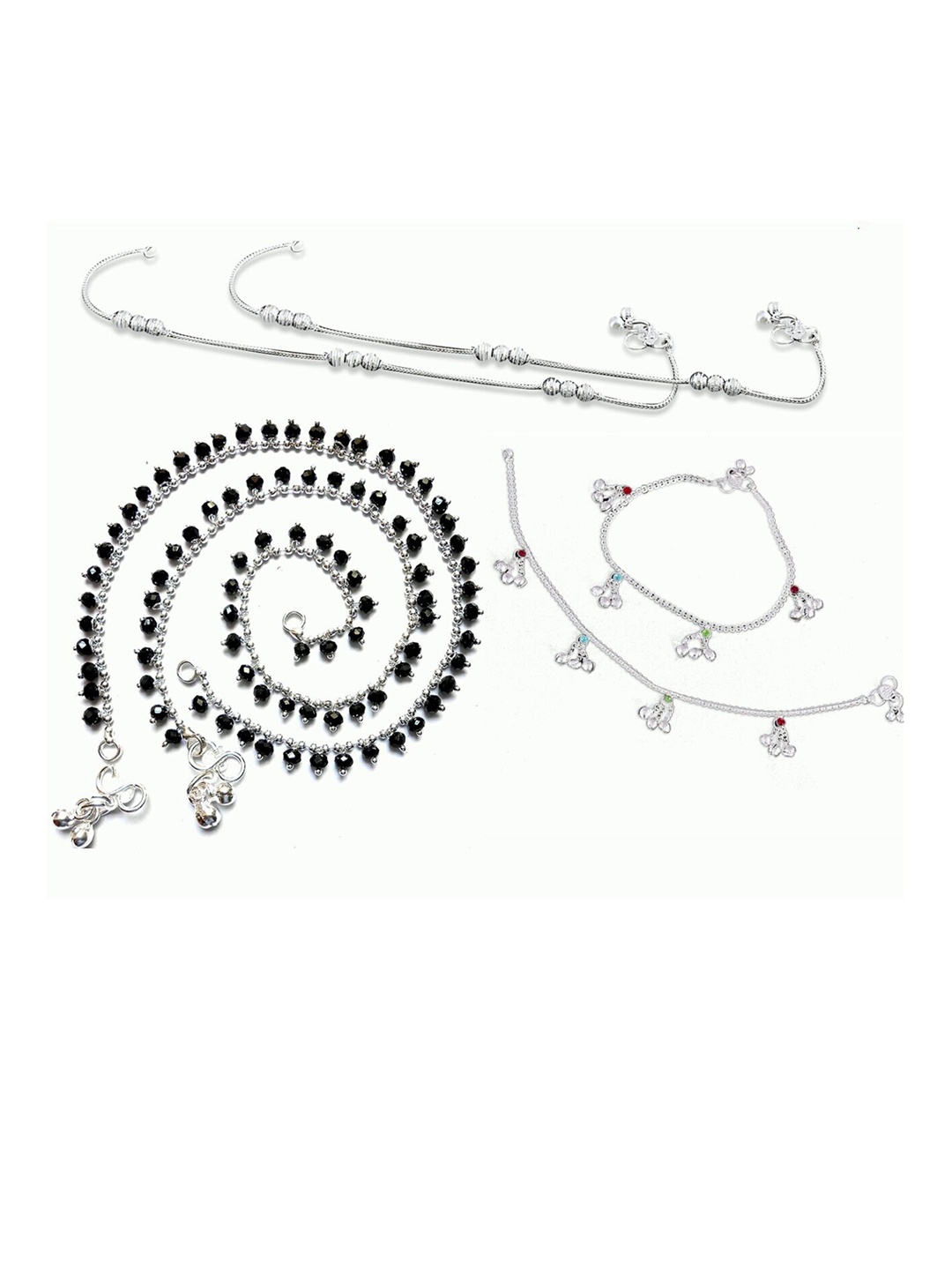 

RUHI COLLECTION Set of 3 Silver-Plated Beaded Anklets