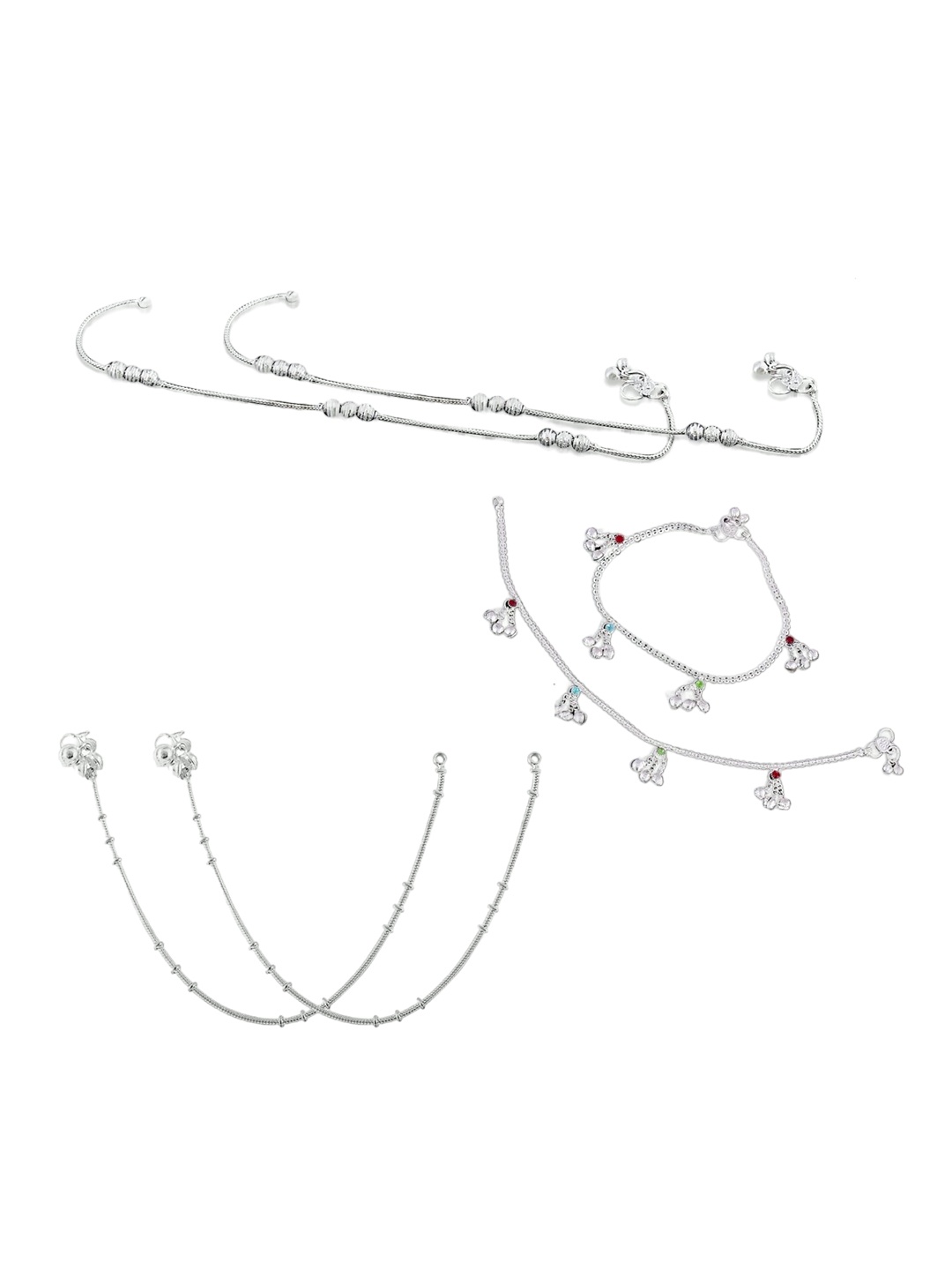 

RUHI COLLECTION Set Of 3 Silver-Plated Intricate Textured Anklets