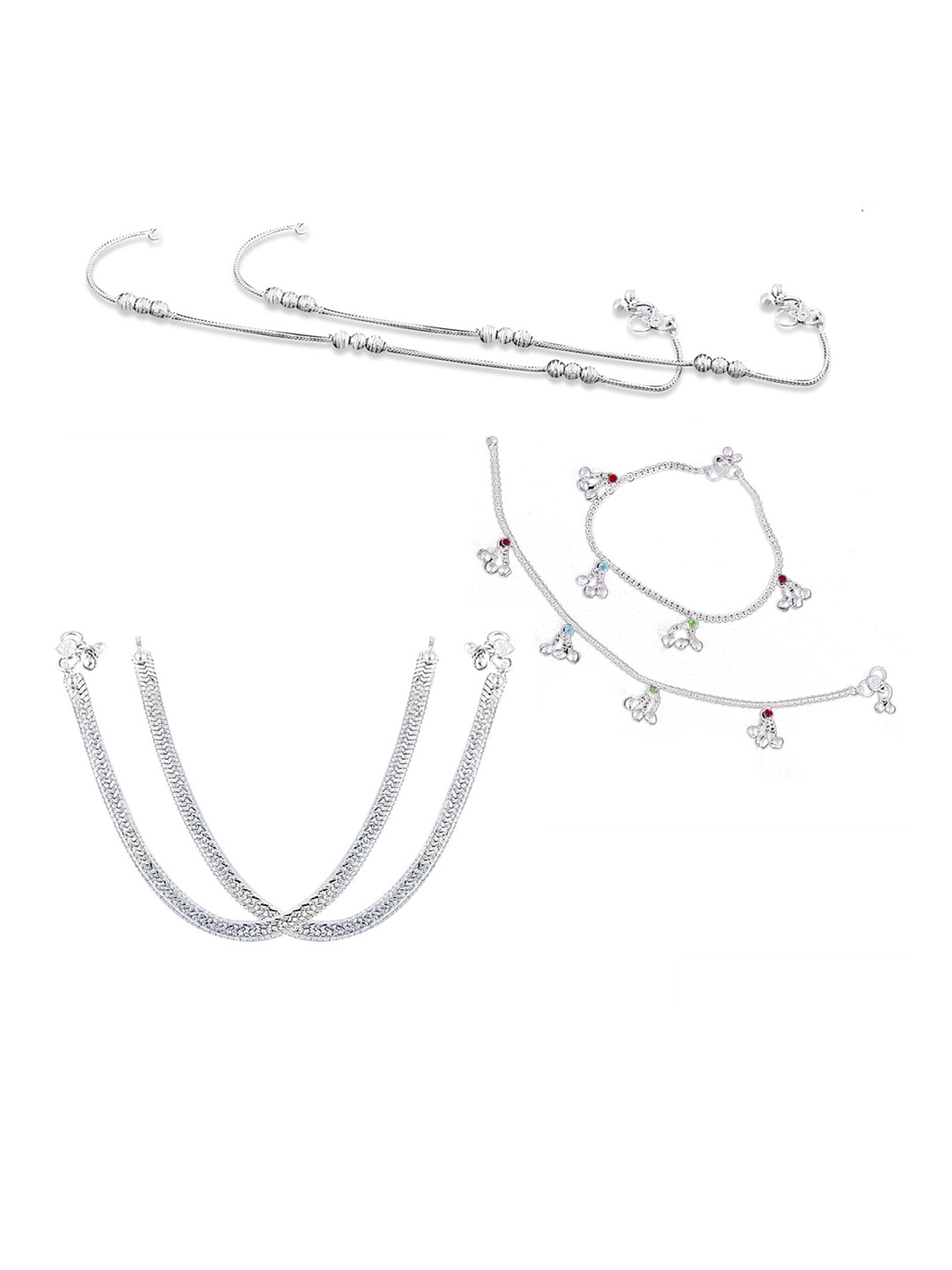 

RUHI COLLECTION Set Of 3 Silver-Plated Stone Beaded Anklets