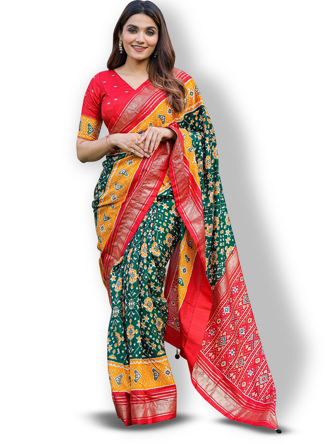 

LOOKNBOOK ART Ethnic Motifs Zari Patola Saree, Green