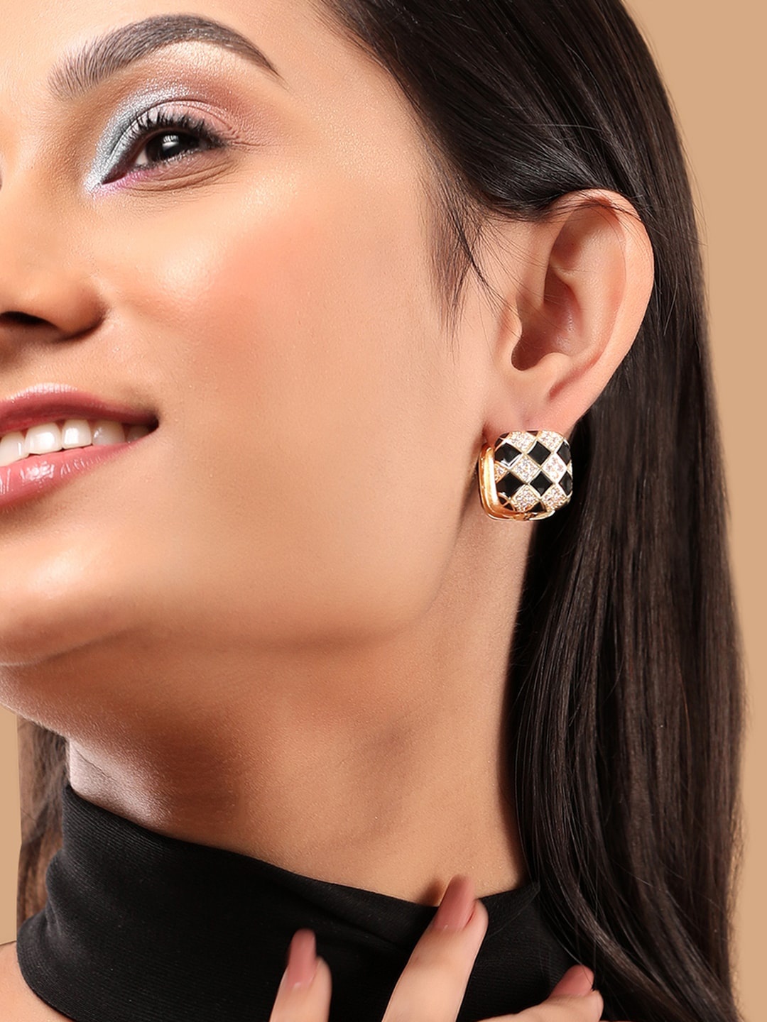 

Rubans Voguish Gold-Plated Stone-Studded Double Sided Studs Earrings