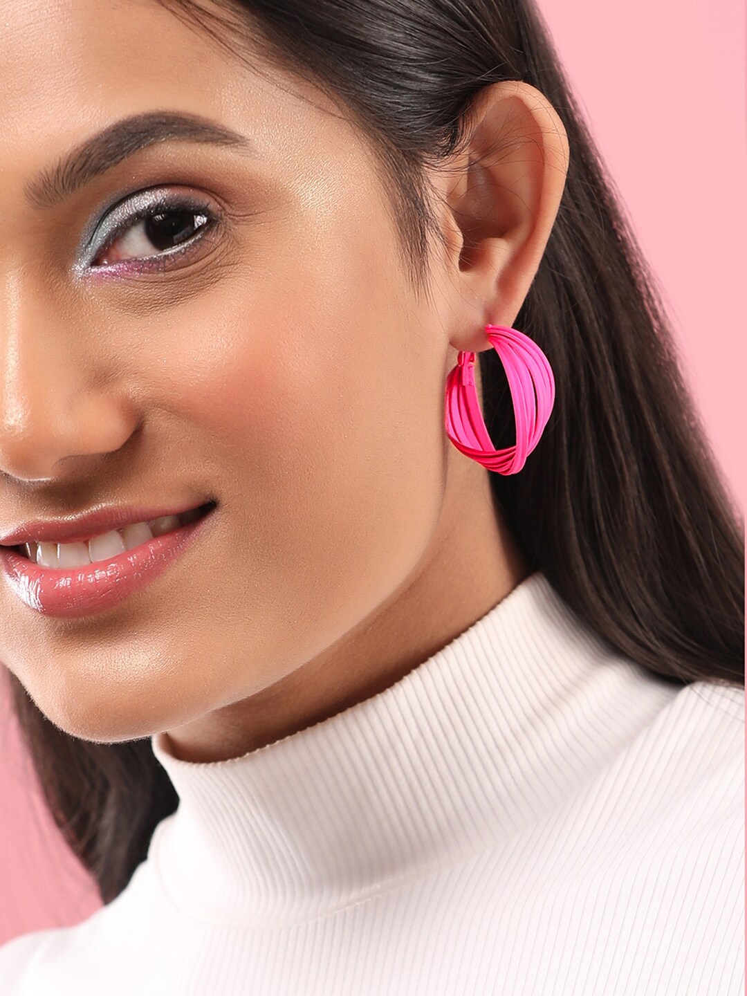 

Rubans Voguish Set Of 2 Half Hoop Earrings, Pink