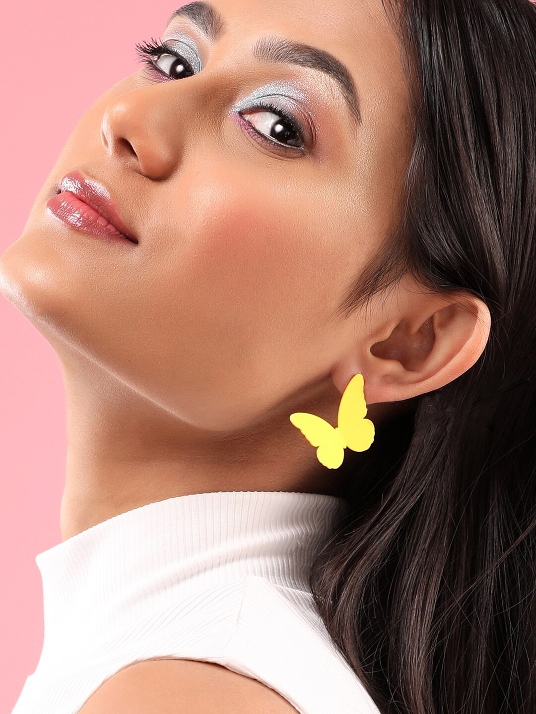 

Rubans Voguish Set Of 2 Gold-Plated Heart And Butterfly Shaped Studs Earrings