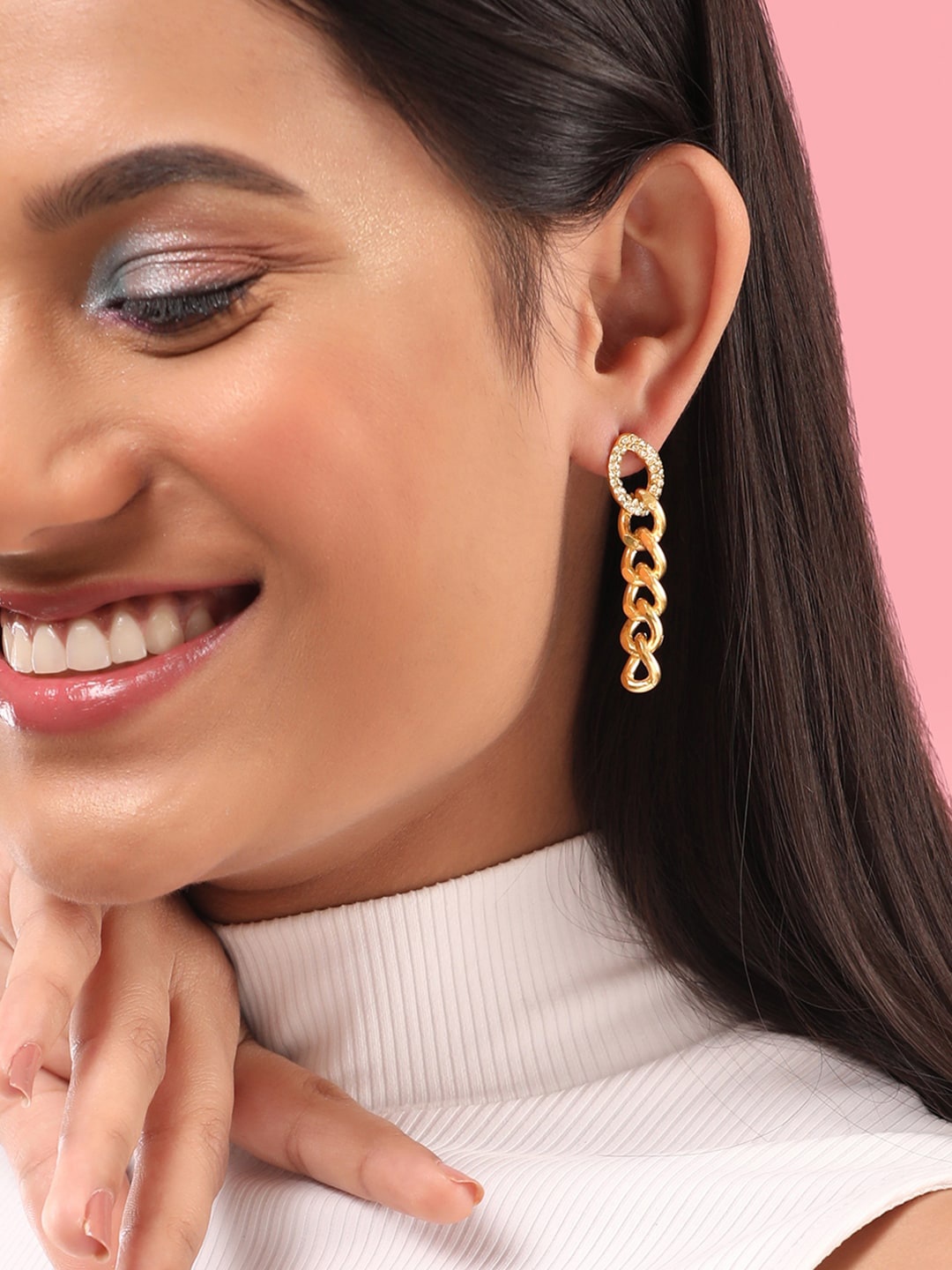 

Rubans Voguish Gold-Plated Contemporary Drop Earrings