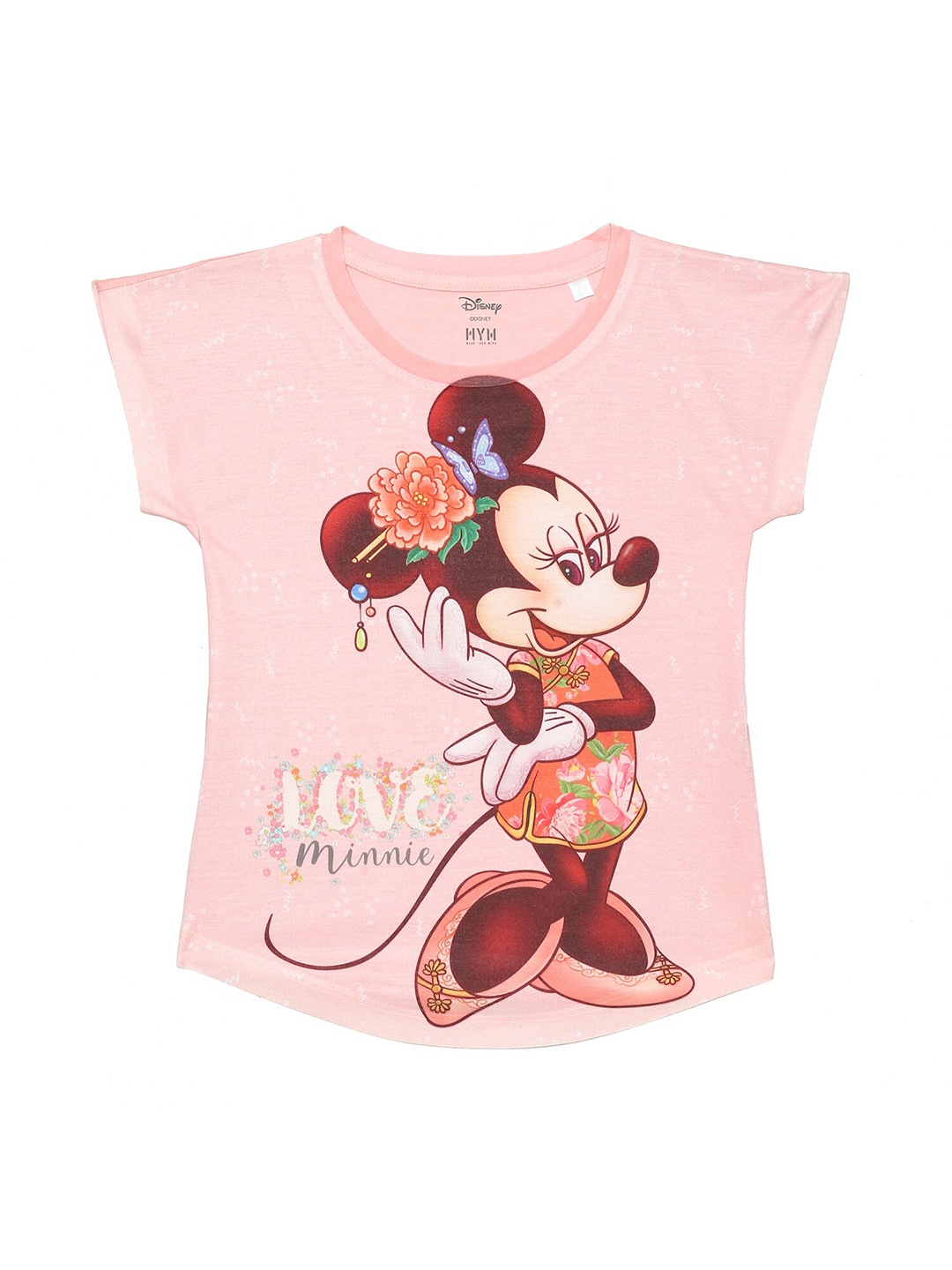 

Wear Your Mind Girls Minnie Mouse Printed Cap Sleeves Cotton Top, Peach