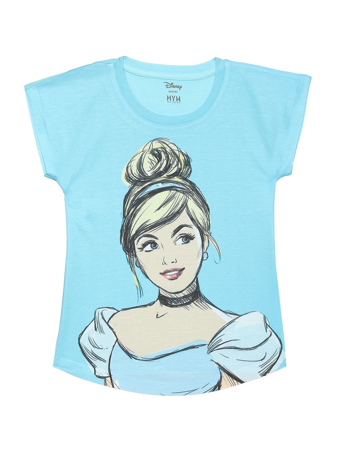 

Wear Your Mind Girls Cinderalla Printed Cap Sleeves Cotton Top, Blue