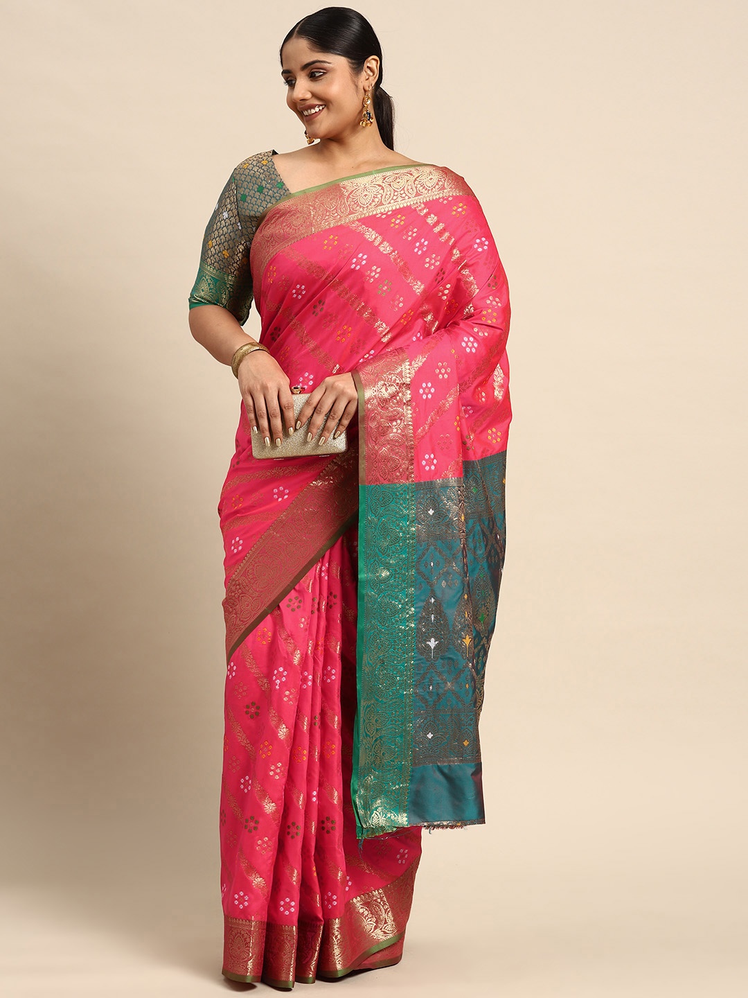 

Sztori Pink Ethnic Motifs Zari Banarasi Saree