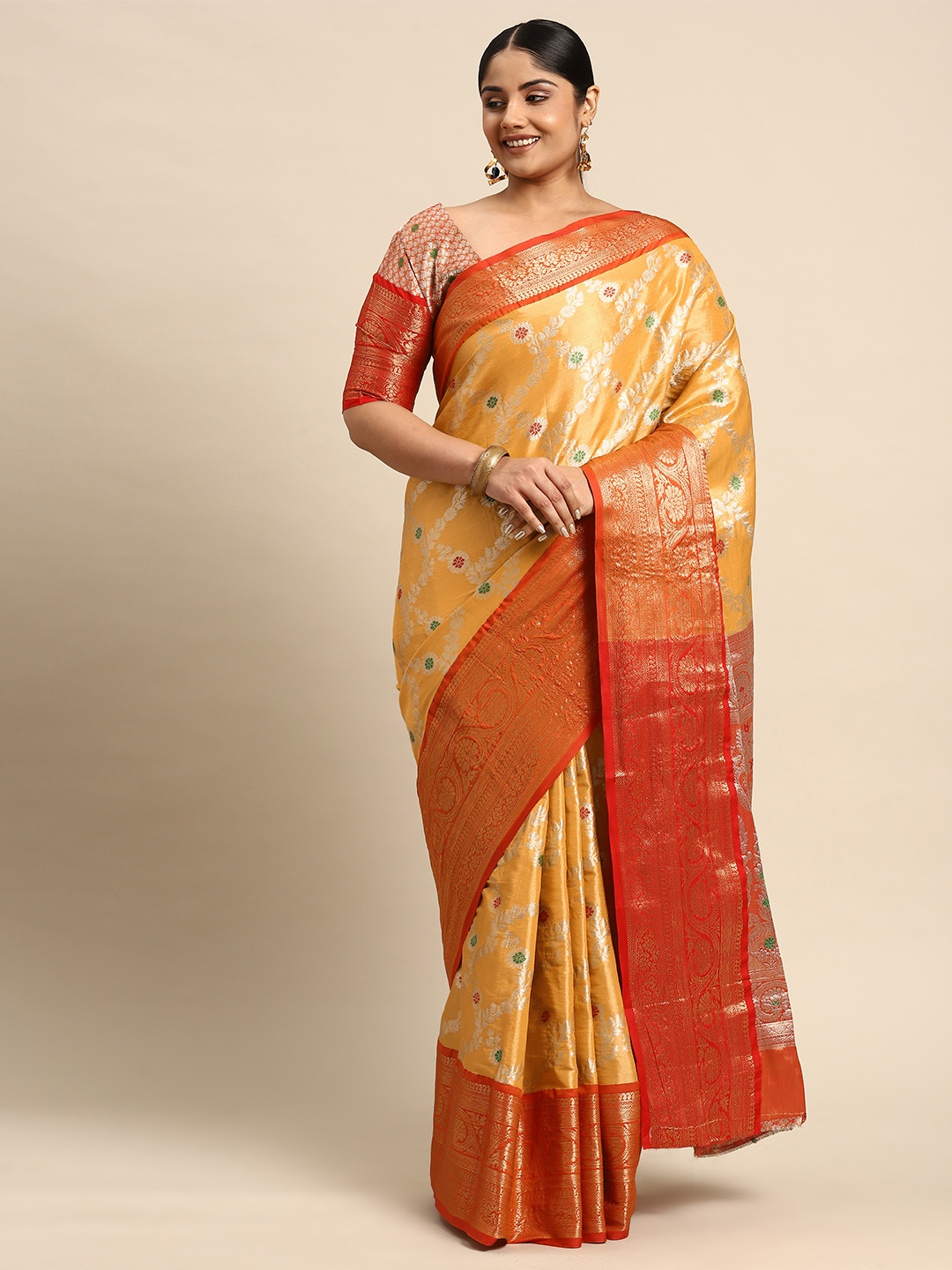 

Sztori Woven Design Ethnic Motifs Zari Banarasi Saree, Yellow