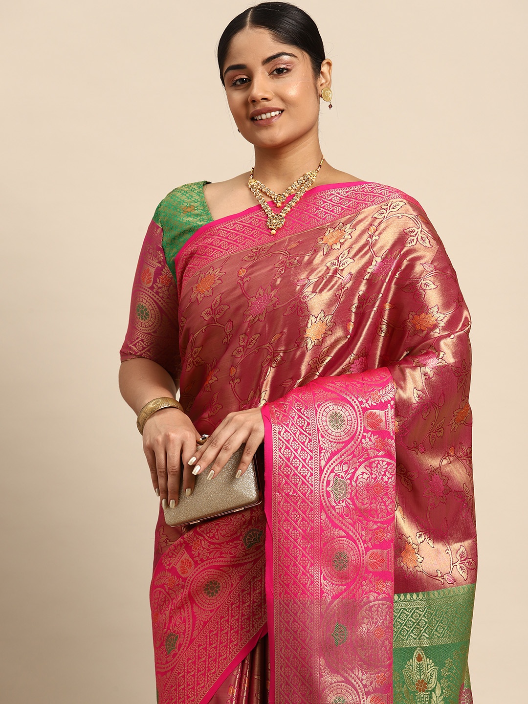 

Sztori Woven Design Floral Zari Banarasi Saree, Purple