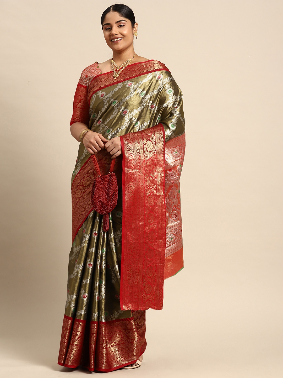 

Sztori Woven Design Ethnic Motifs Zari Banarasi Saree, Gold