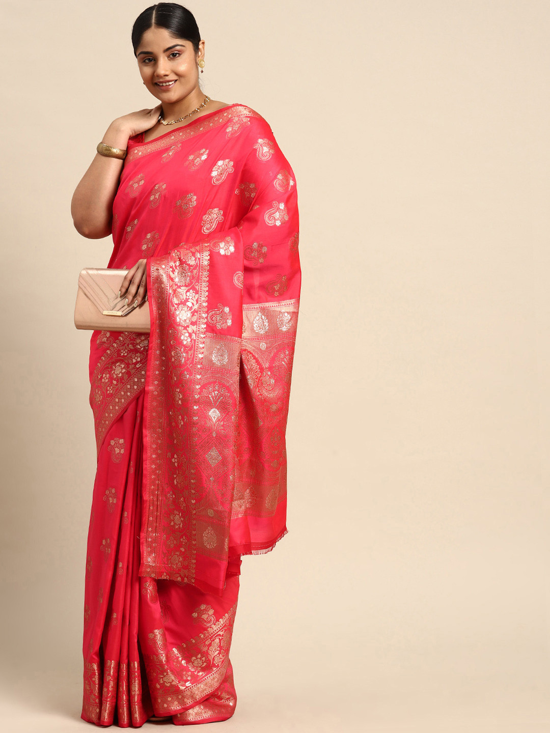 

Sztori Ethnic Motifs Zari Banarasi Saree, Pink