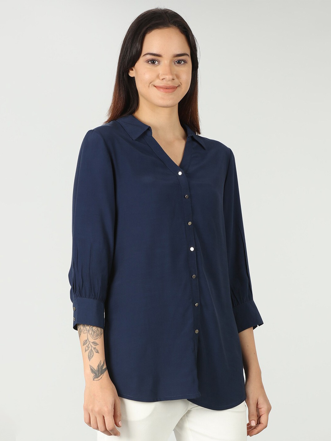

Mustard Standard-Fit Casual Shirt, Navy blue