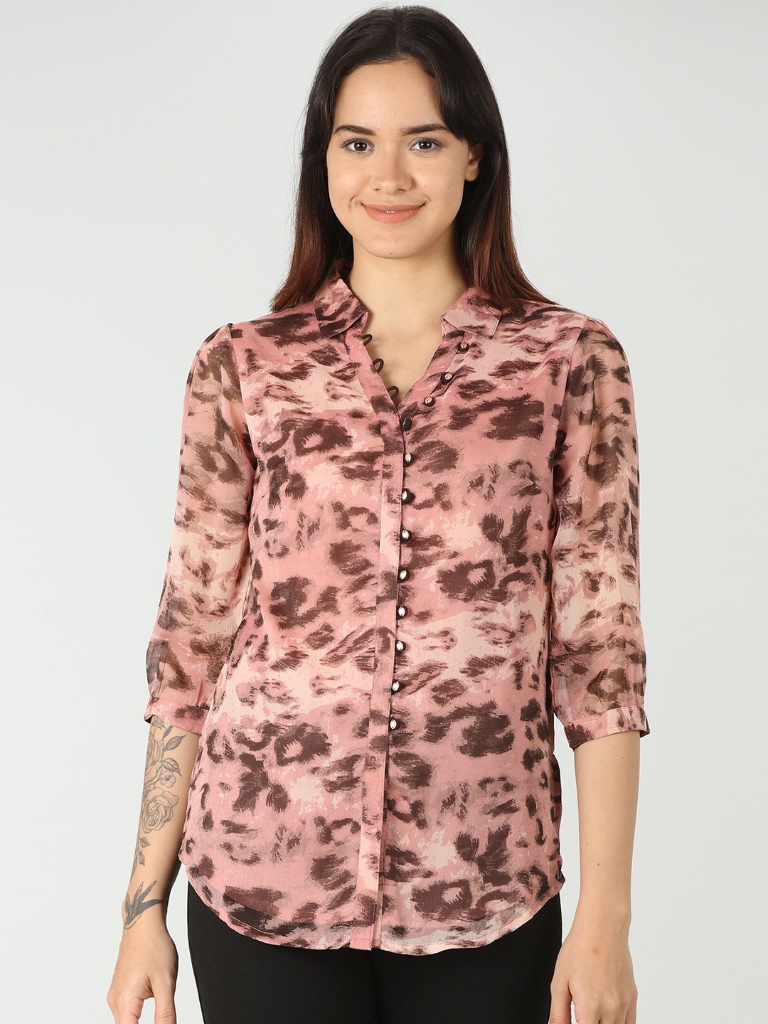 

Mustard Abstract Printed Standard-Fit Casual Shirt, Pink