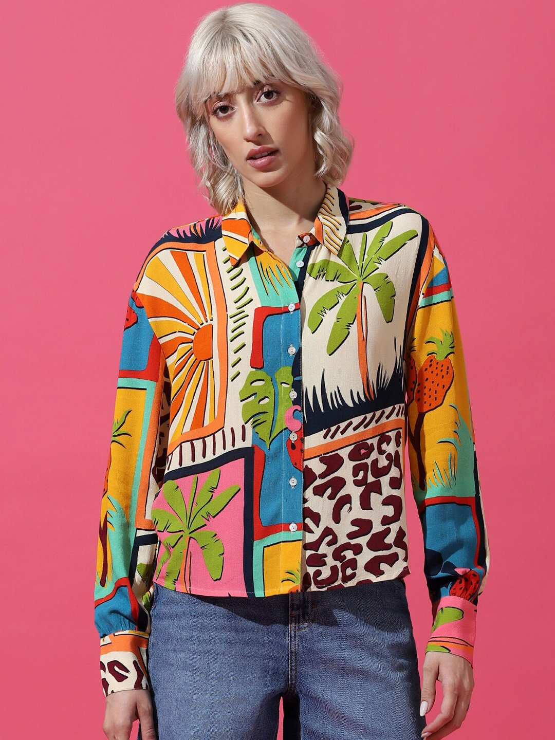 

ONLY Onlfun L/S Boxy Graphic Printed Casual Shirt, Off white