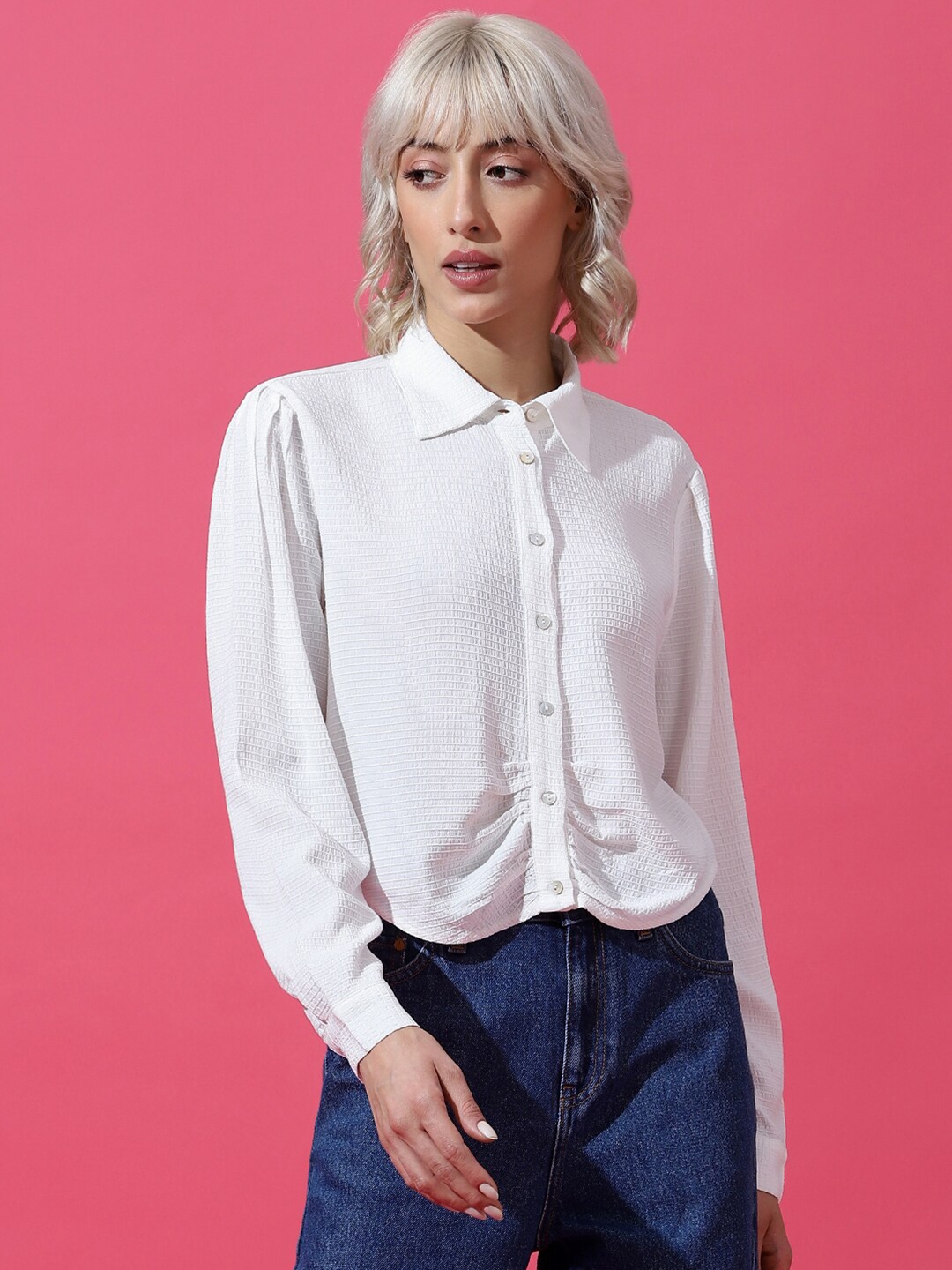 

ONLY Women Spread Collar Casual Shirt, White