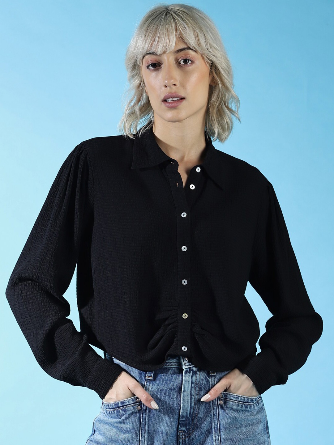 

ONLY Women Textured Opaque Casual Shirt, Black