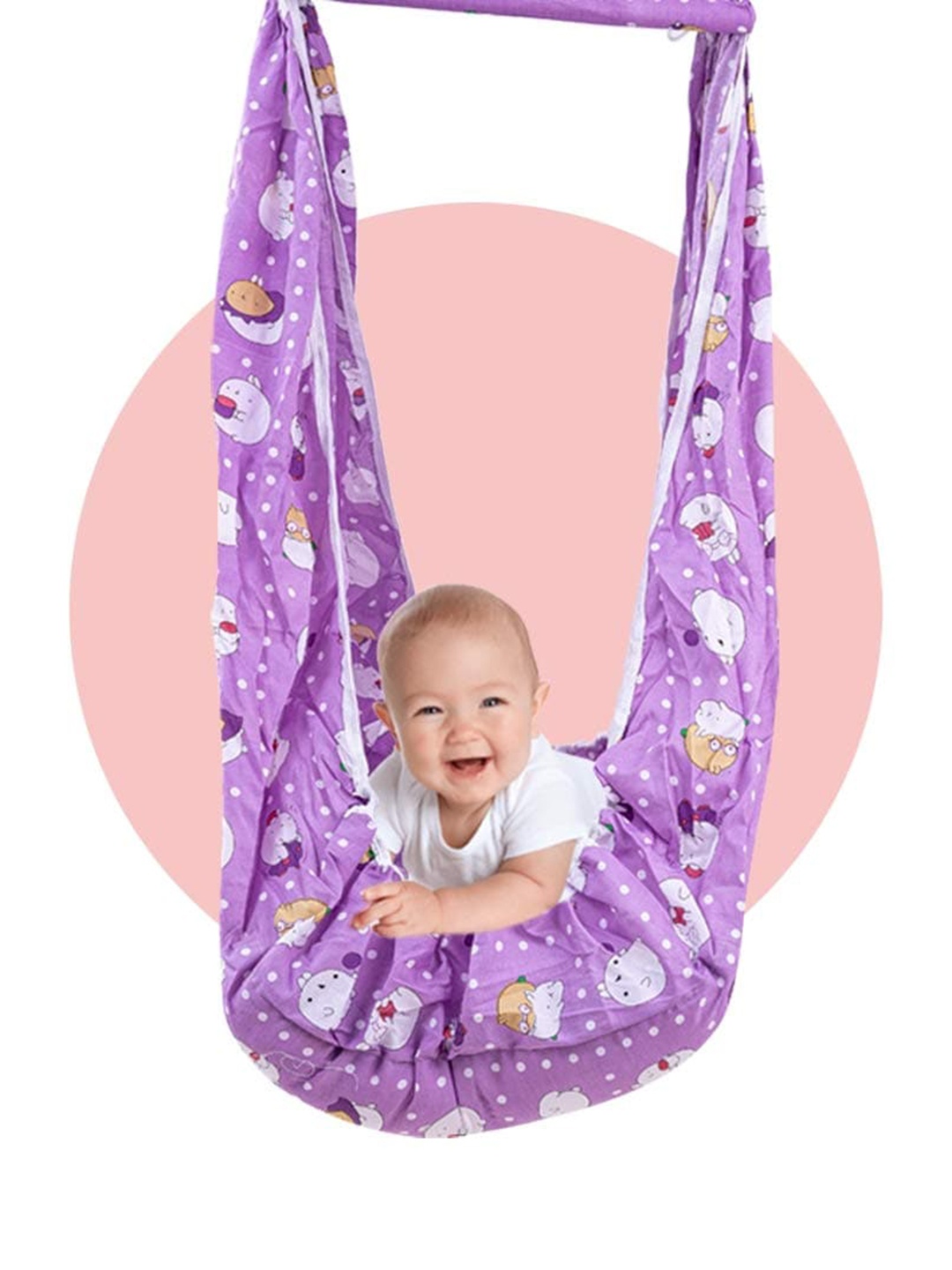 

BAYBEE Printed Portable Pure Cotton Swing Cradle With Mosquito Net, Purple
