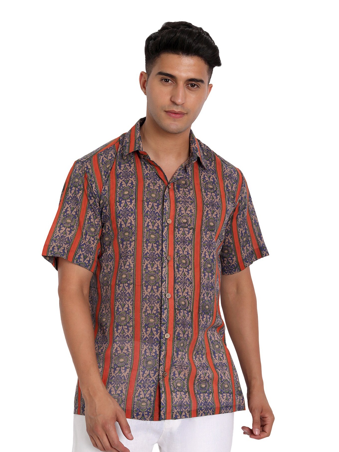 

Aashima Wahal Ethnic Motifs Printed Comfort Cotton Casual Shirt, Orange