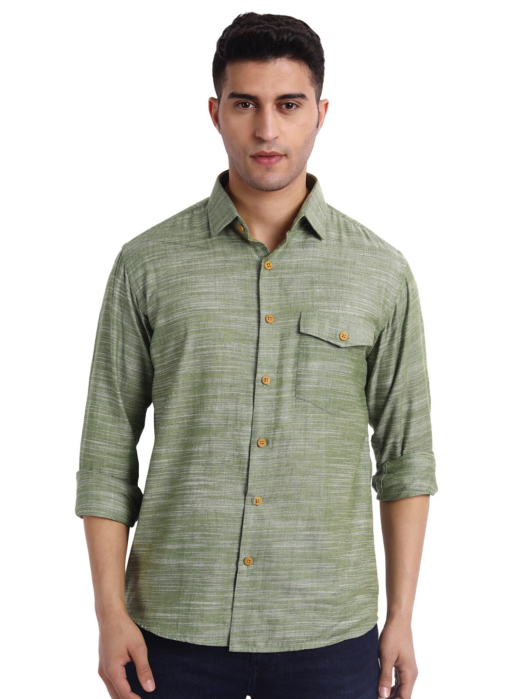 

Aashima Wahal Spread Collar Comfort Opaque Casual Shirt, Green