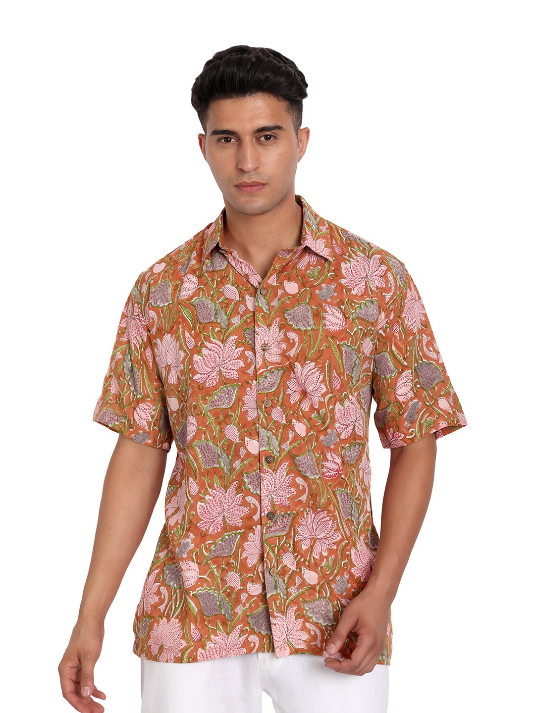 Aashima Wahal Floral Printed Comfort Cotton Casual Shirt, Rust