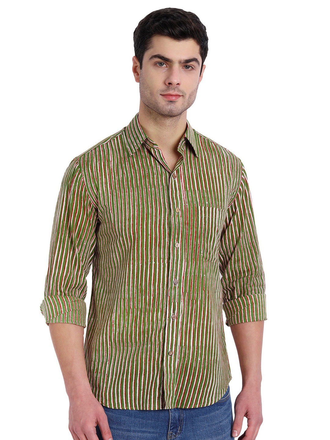 

Aashima Wahal Striped Comfort Cotton Casual Shirt, Green