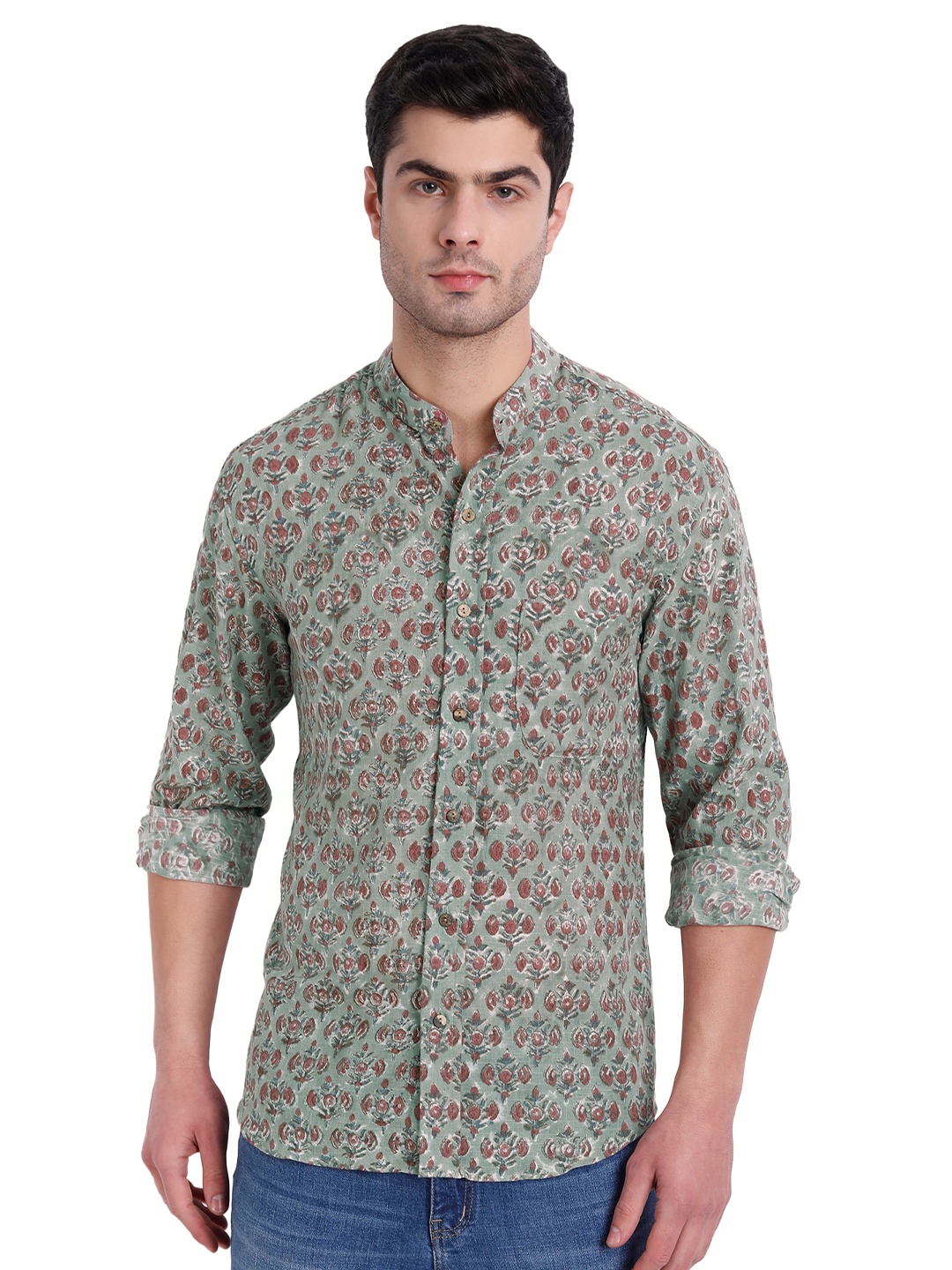 

Aashima Wahal Floral Printed Comfort Cotton Linen Casual Shirt, Green
