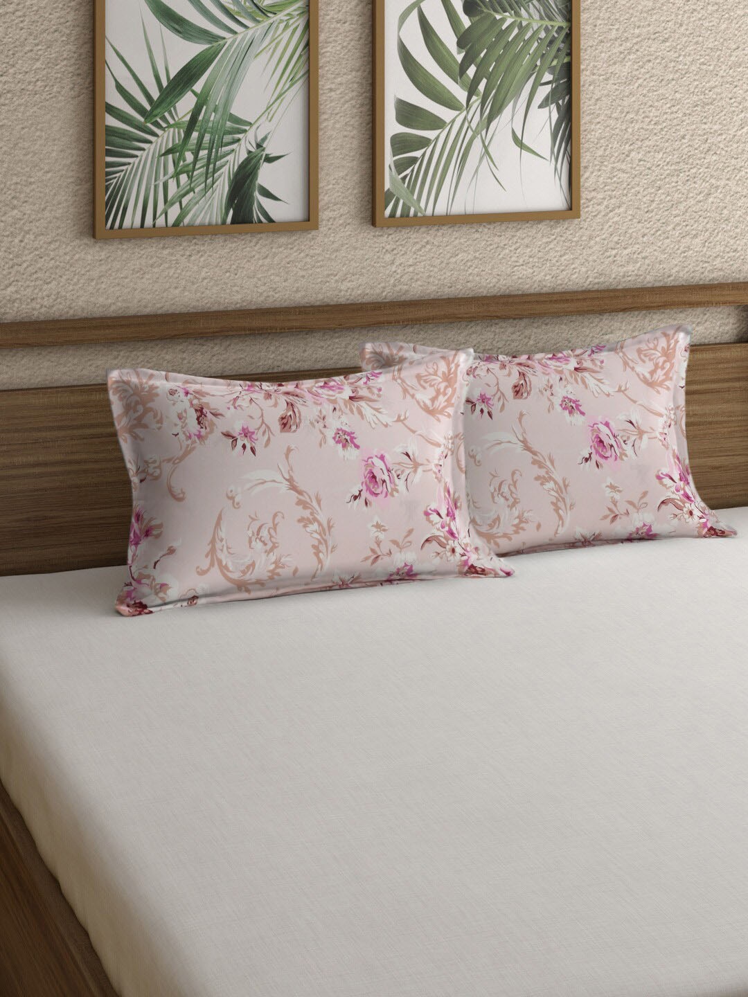 

Rajasthan Decor 2-Pcs Pink & Brown Floral Printed Cotton Pillow Covers