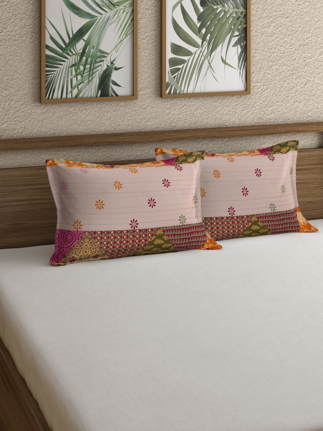 

Rajasthan Decor 2-Pcs Peach-Colored & Maroon Floral Printed Cotton Pillow Covers