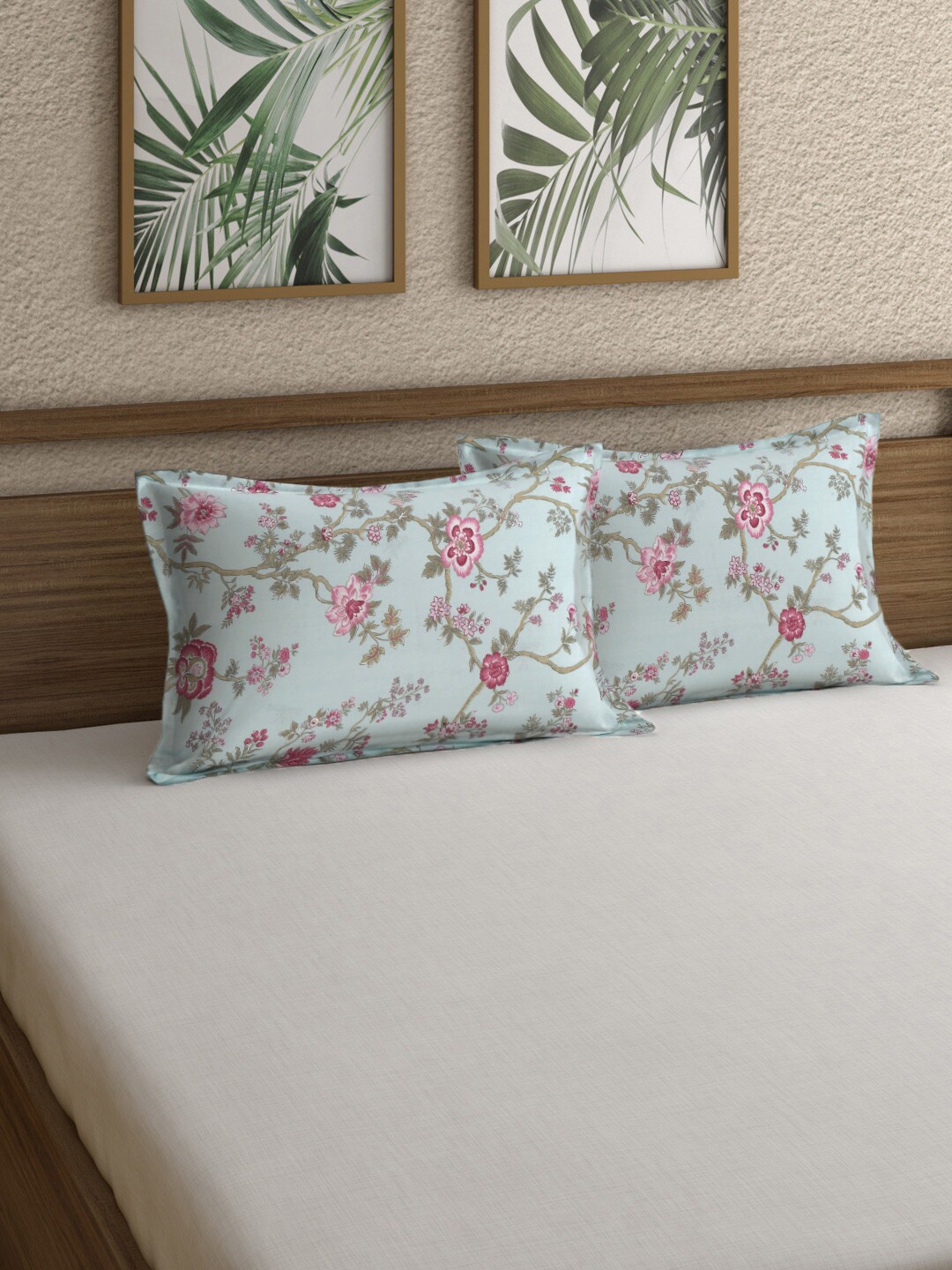 

Rajasthan Decor Green & Pink 2 Pieces Floral Printed Cotton Pillow Covers