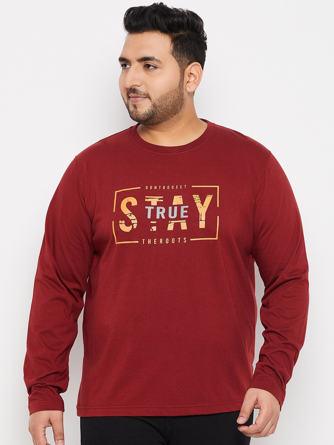

Club York Plus Size Typography Printed Cotton T-shirt, Maroon