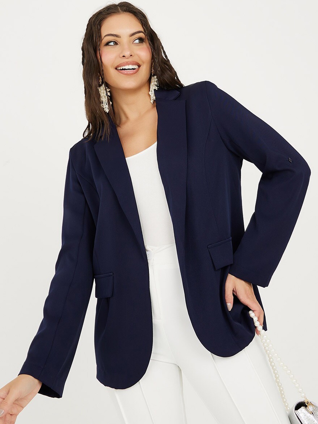 

Styli Regular Fit Single Breasted Blazer, Navy blue