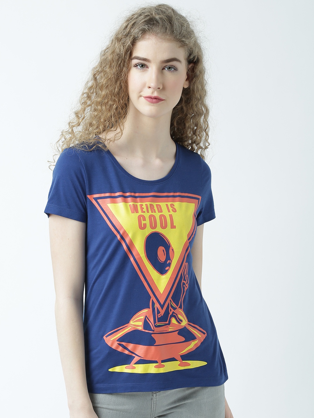 

Huetrap Women Navy Blue Printed Round Neck T-shirt