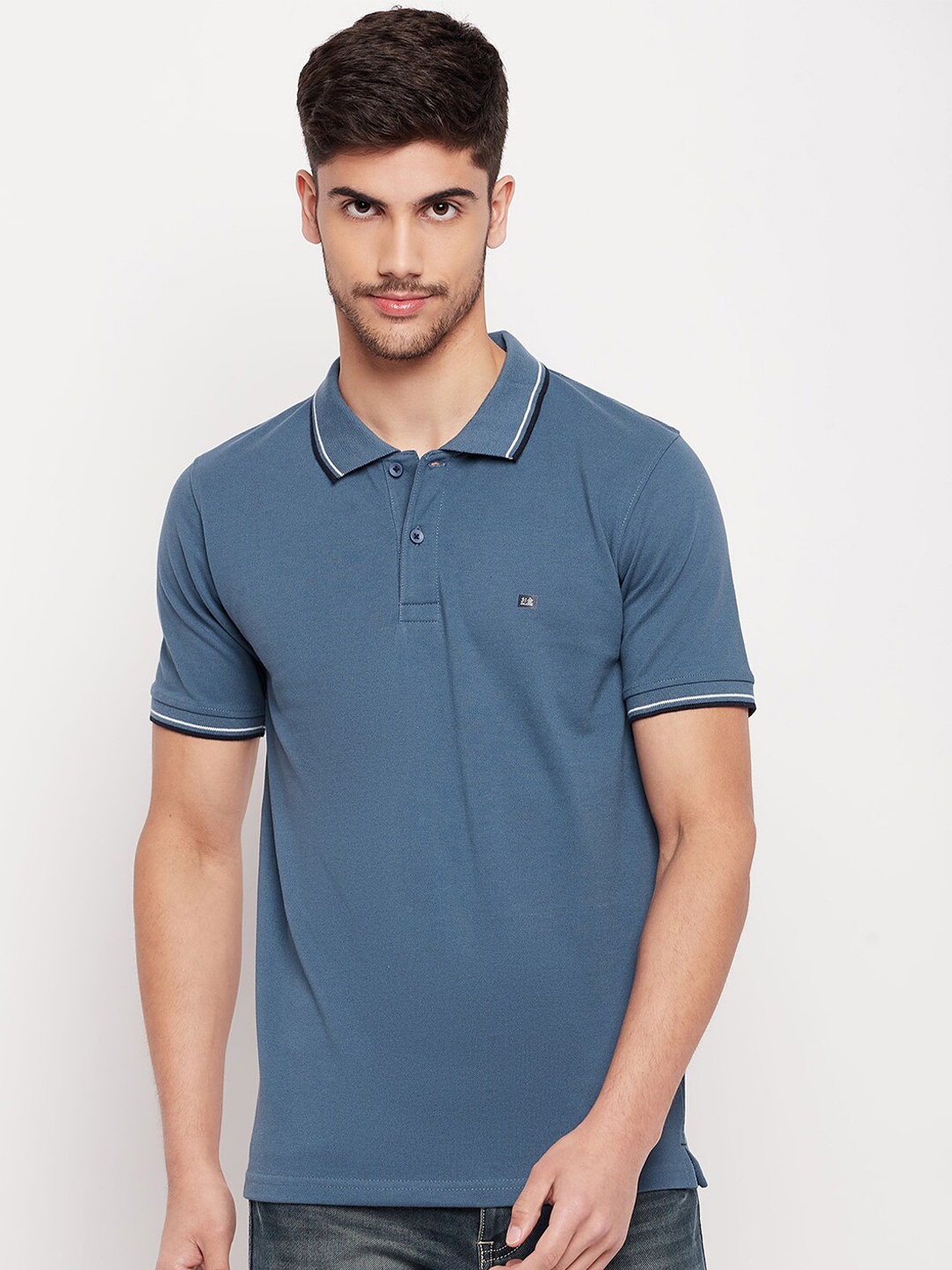 

Okane Polo Collar Cotton T-shirt, Blue