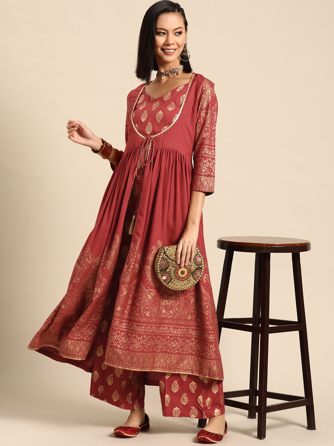 

Sangria Ethnic Motifs Printed Co-Ords, Rust