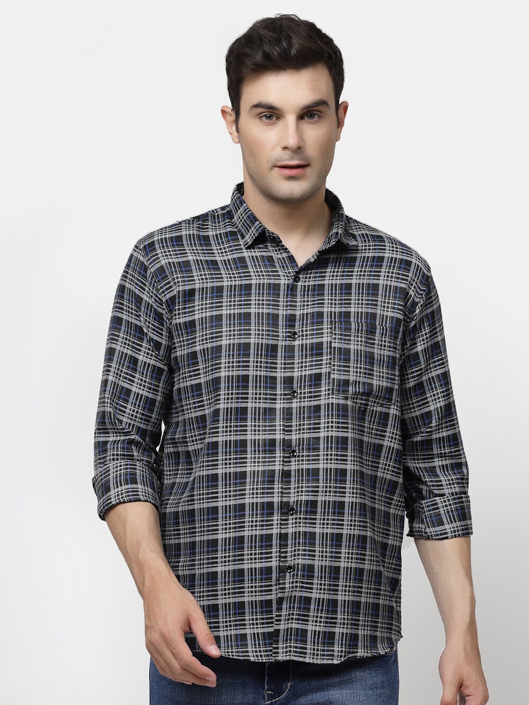 

ADWYN PETER Tartan Checked Casual Shirt, Black