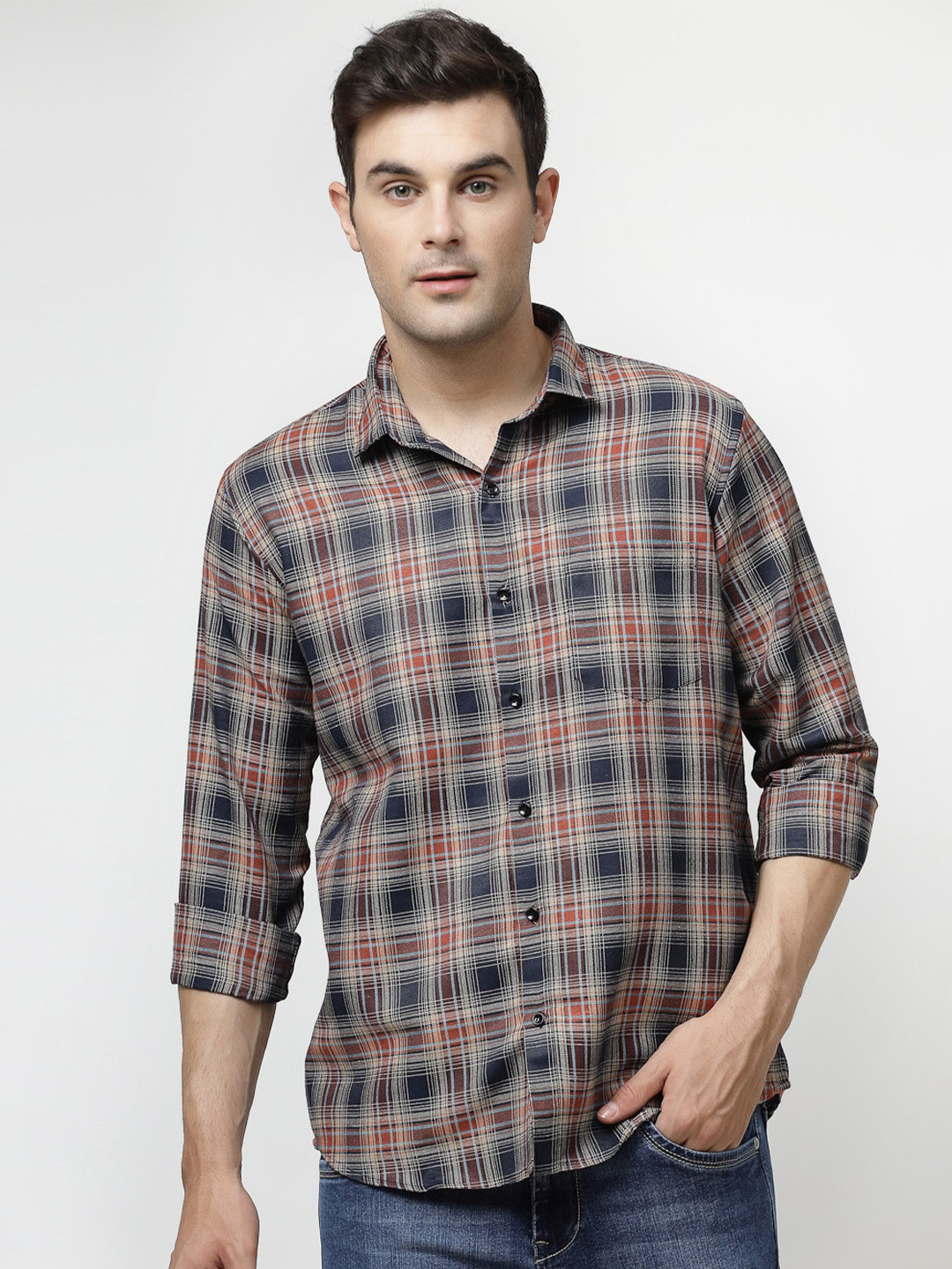 

ADWYN PETER Tartan Checked Casual Shirt, Beige