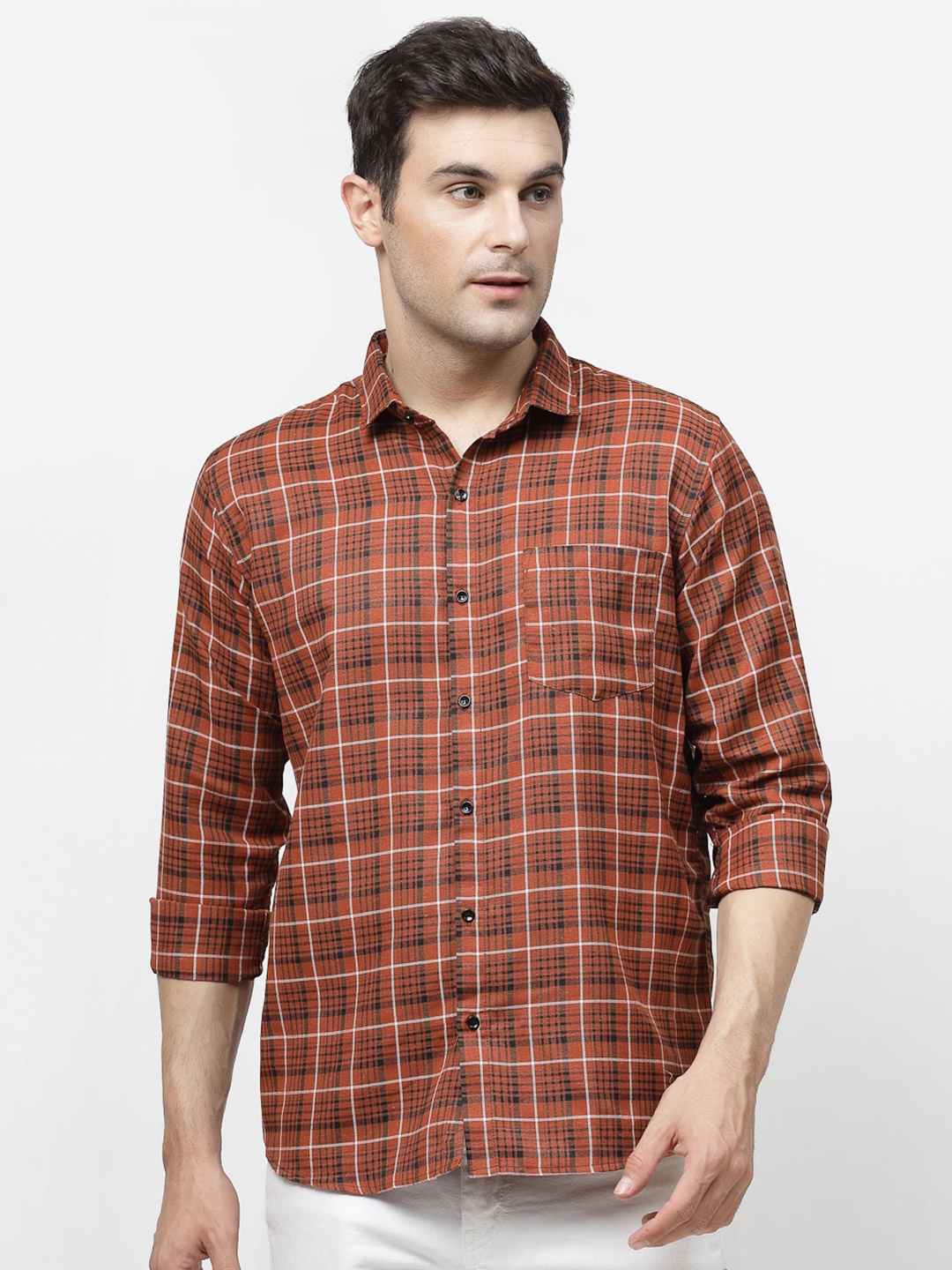 

ADWYN PETER Checked Spread Collar Casual Shirt, Orange