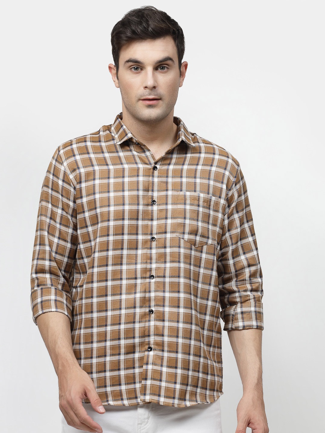 

ADWYN PETER Checked Spread Collar Casual Shirt, Beige