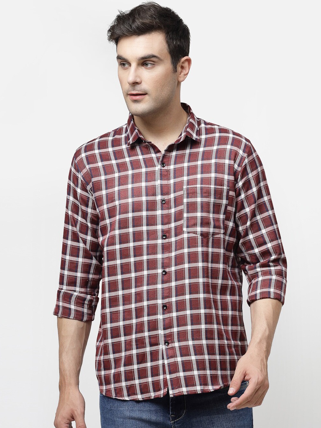 

ADWYN PETER Tartan Checks Casual Shirt, Maroon