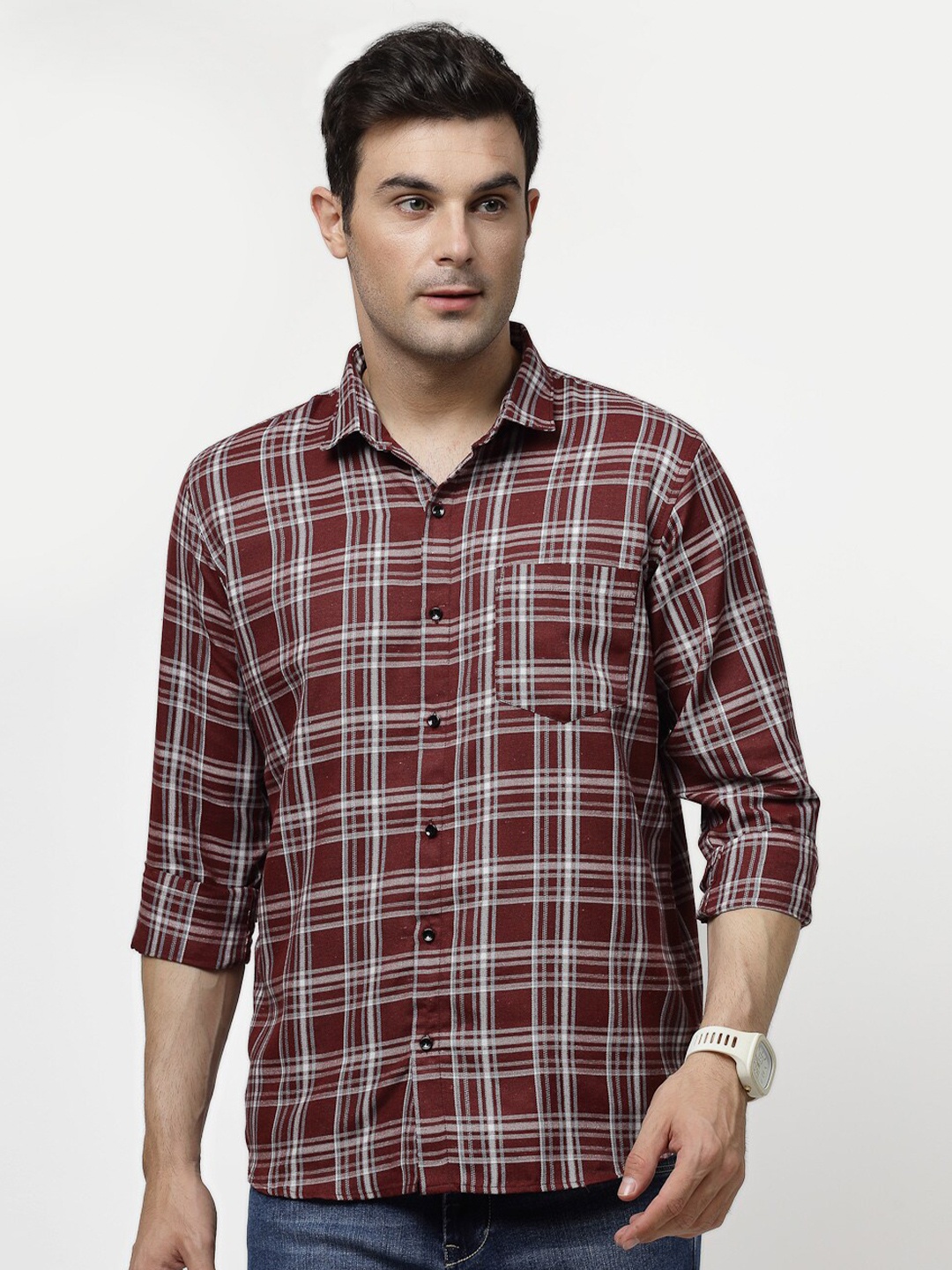 

ADWYN PETER Tartan Checked Casual Shirt, Maroon