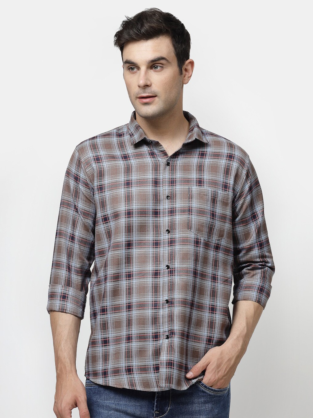 

ADWYN PETER Tartan Checked Casual Shirt, Brown