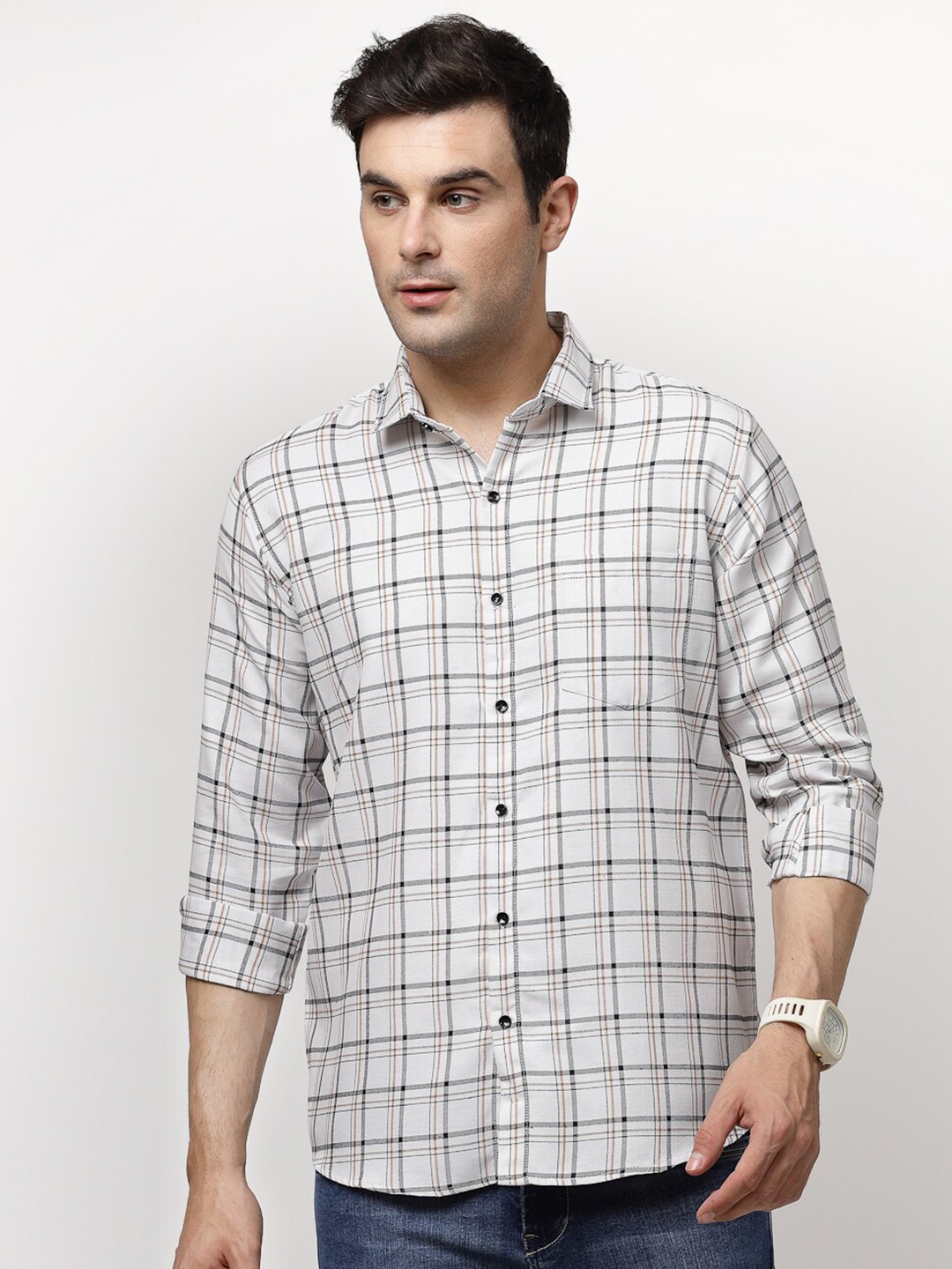 

ADWYN PETER Tartan Checked Casual Shirt, White