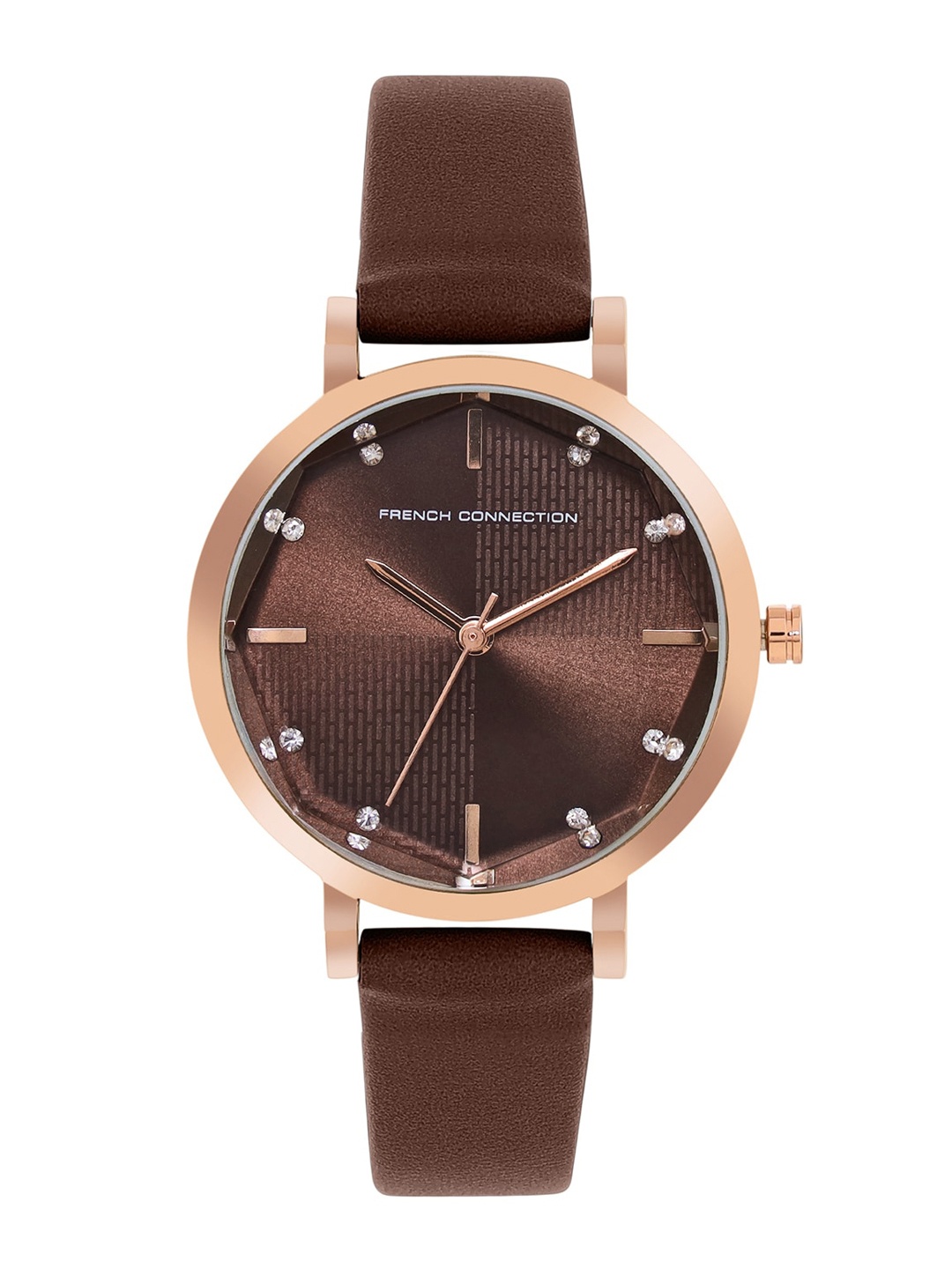 

French Connection Women Embellished Dial & Leather Straps Analogue Watch FCN00064A, Brown