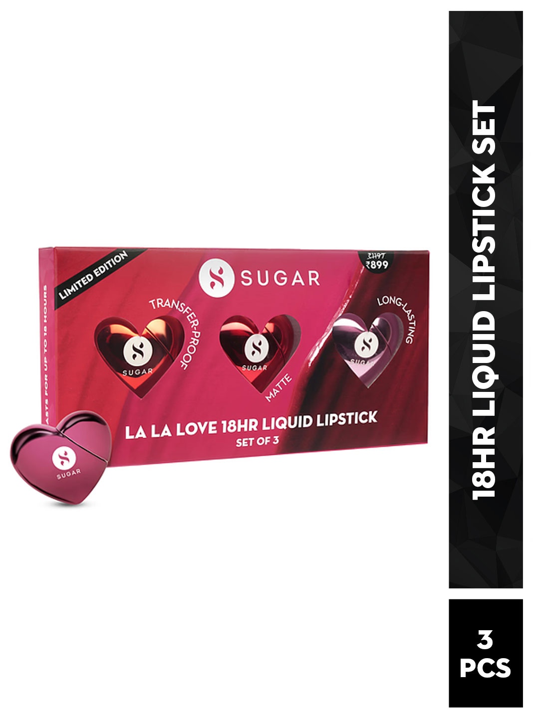 

SUGAR Set of 3 La La Love 18 Hr Liquid Lipstick - 5ml Each, Red