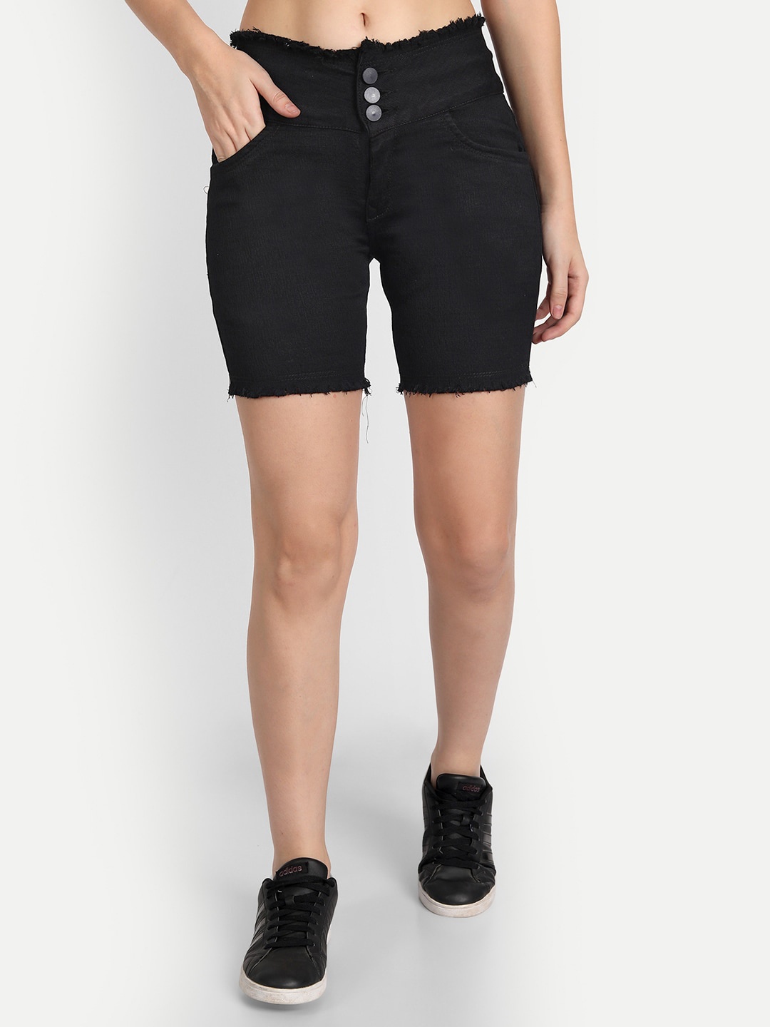

BAESD Women Mid-Rise Cotton Denim Shorts, Black