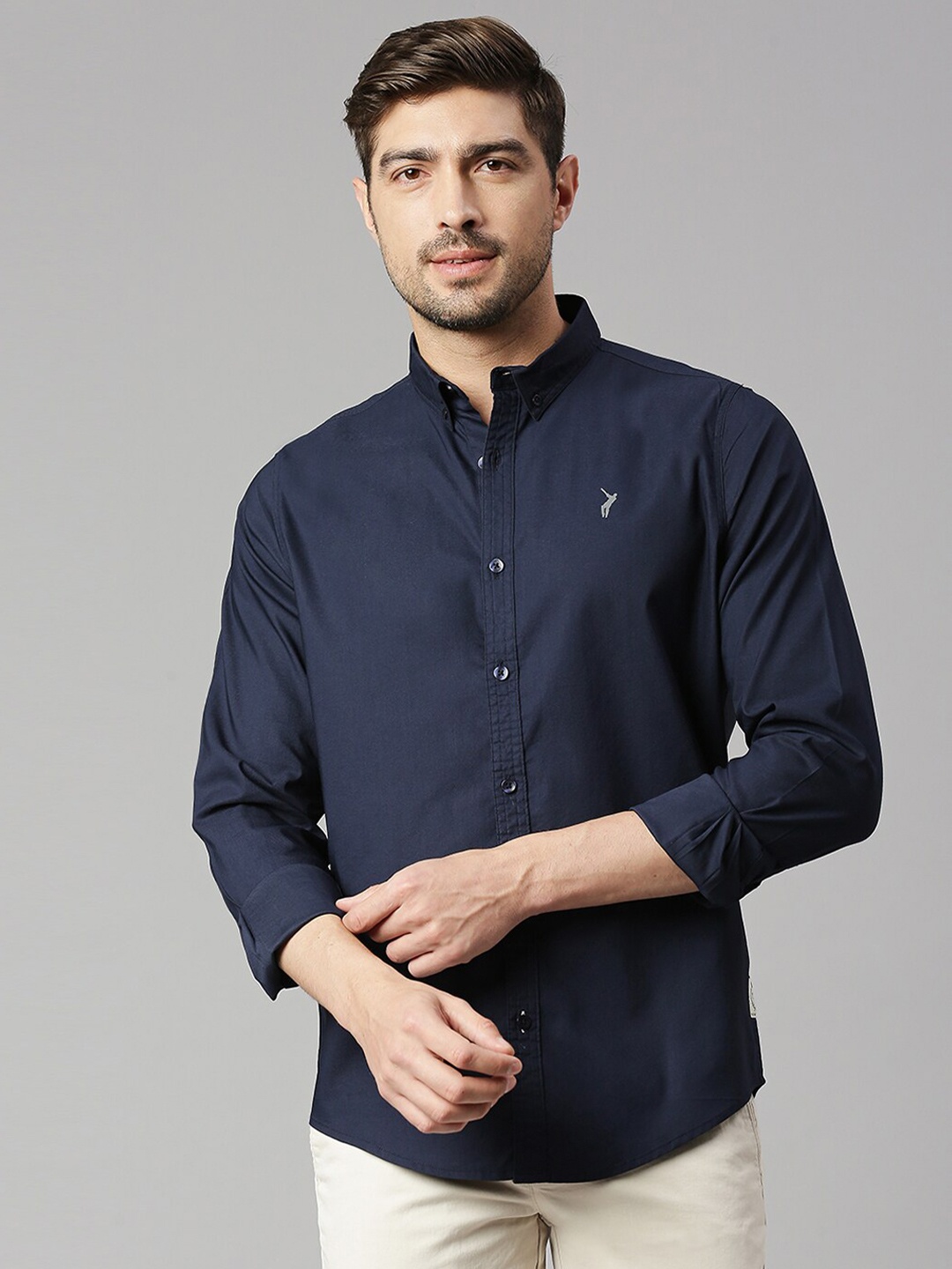 

Thomas Scott Classic Slim Fit Spread Collar Twill Casual Shirt, Navy blue