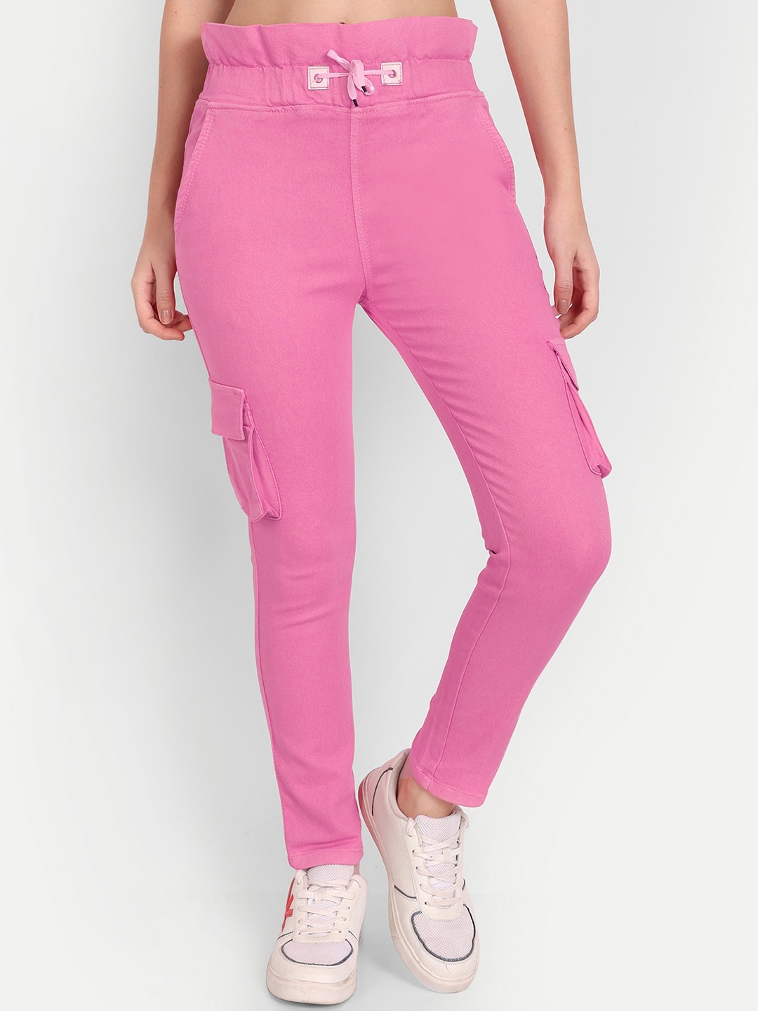 

BAESD Women Relaxed Mid-Rise Cotton Cargo Trousers, Pink